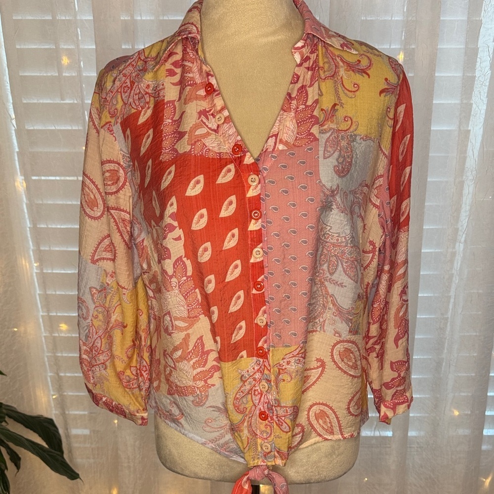 Vibrant Patchwork Button-Down Shirt